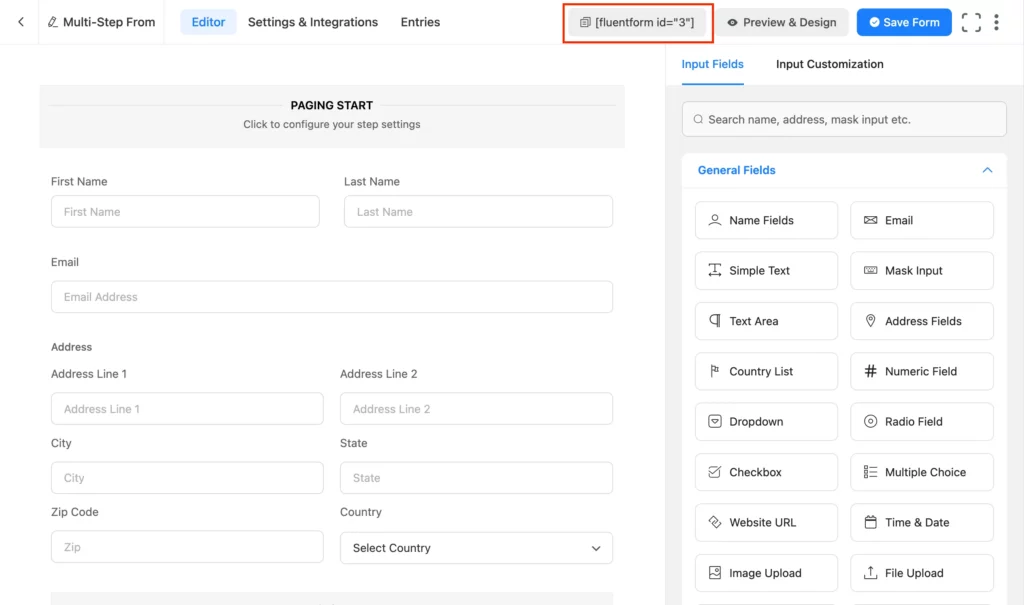 Publish your multi-step form using short code